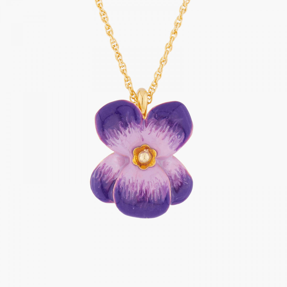 VIOLET AND FLOWER BUTTON PENDANT NECKLACE