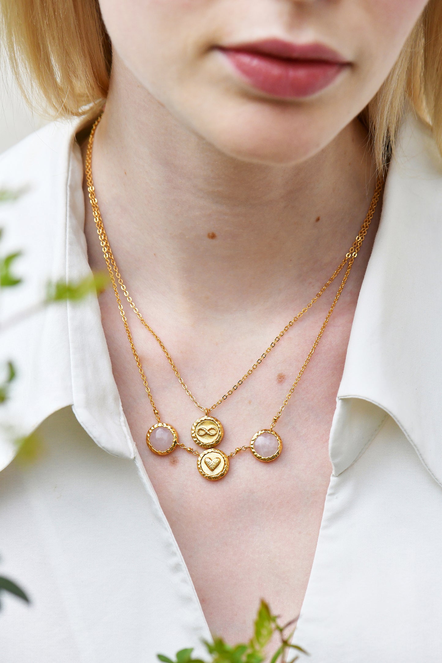 HEART AND PINK QUARTZ PENDANT NECKLACE