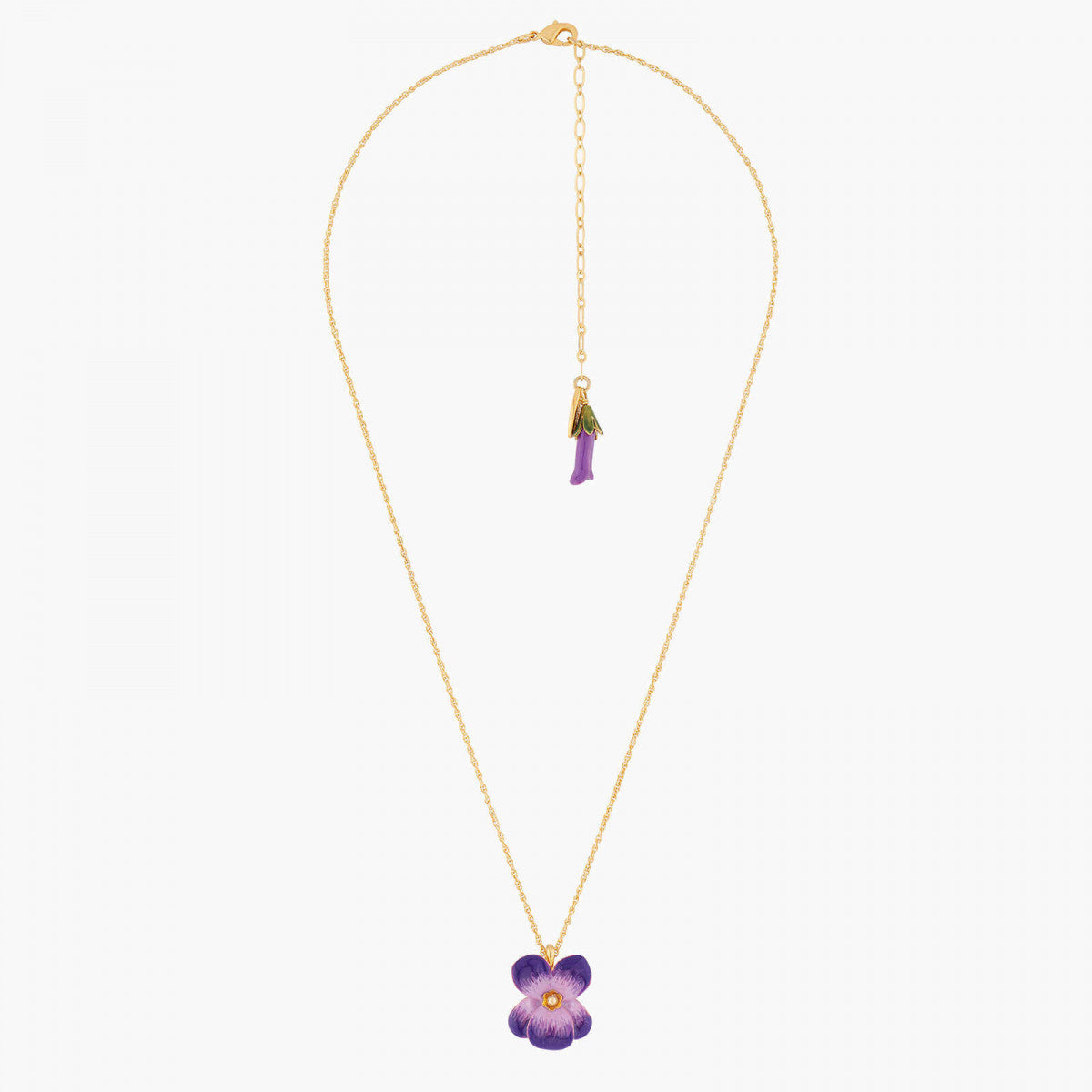 VIOLET AND FLOWER BUTTON PENDANT NECKLACE