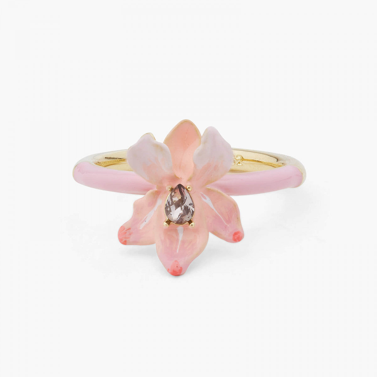 COCKTAIL RING POWDER PINK IRIS AND CRYSTAL RING