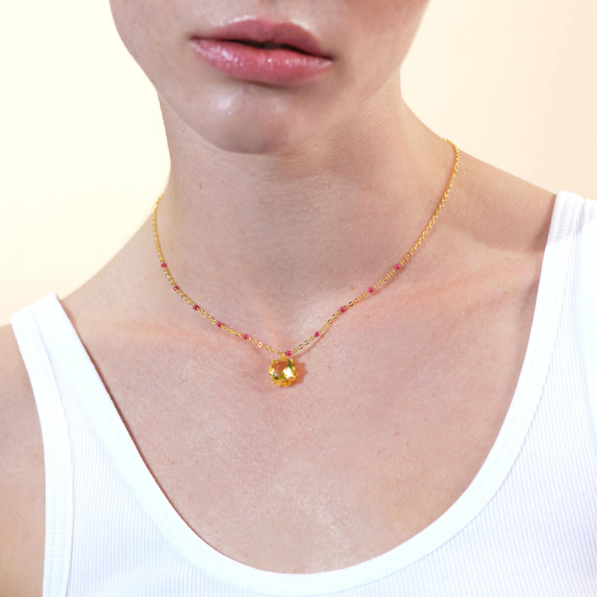 PENDANT NECKLACE YELLOW ROUND STONE PENDANT NECKLACE