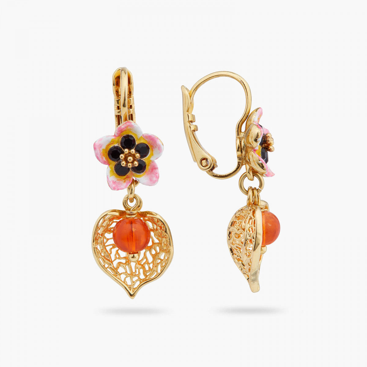 DORMEUSES EARRINGS TIARÉ FLOWER AND PHYSALIS SLEEPER EARRINGS