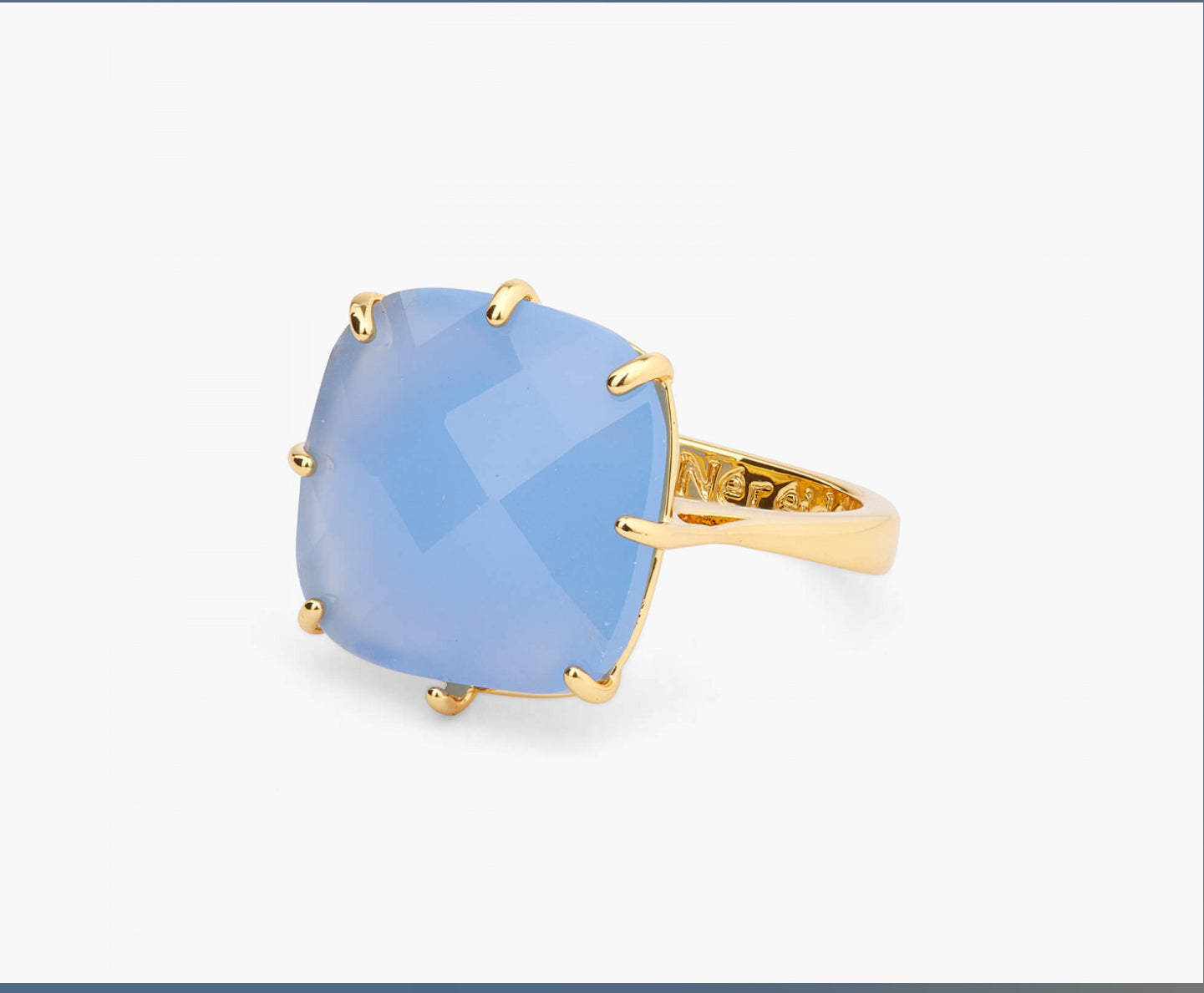 SOLITAIRE RING SKY BLUE DIAMANTINE SQUARE SOLITAIRE RING