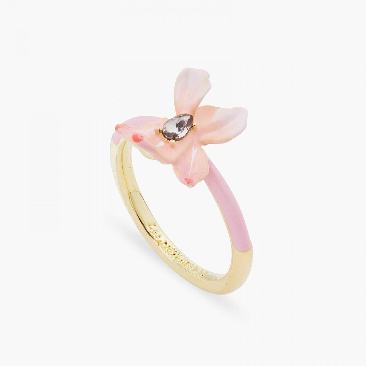 COCKTAIL RING POWDER PINK IRIS AND CRYSTAL RING